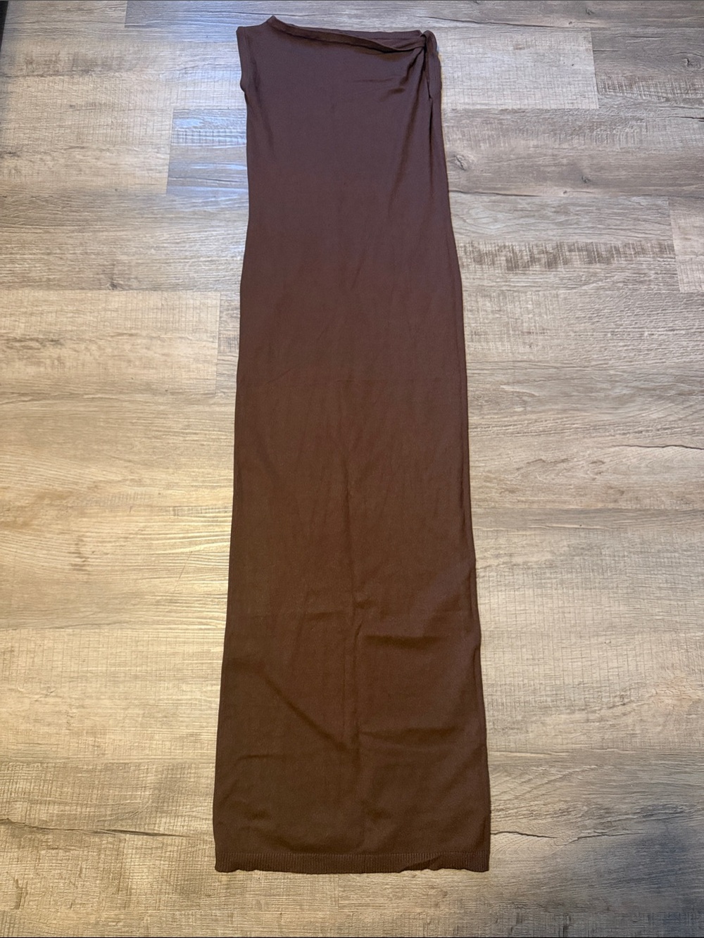 Pretty Little Thing Chocolate Basic Knit Asymmetric Twist Sleeve Maxi Dress
